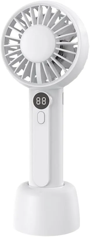 Portable Handheld Fan, Dual-Blade Powerful Mini Fan,with Base 2000mAh with 3 Speeds for Hot Flashes, Outdoor Activities, Travel (White) Mini handheld fan for personal cooling