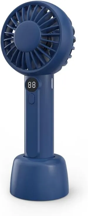 Portable Handheld Fan, Dual-Blade Powerful Mini Fan,with Base 2000mAh with 3 Speeds for Hot Flashes, Outdoor Activities, Travel(Deep Blue) Mini handheld fan for personal cooling