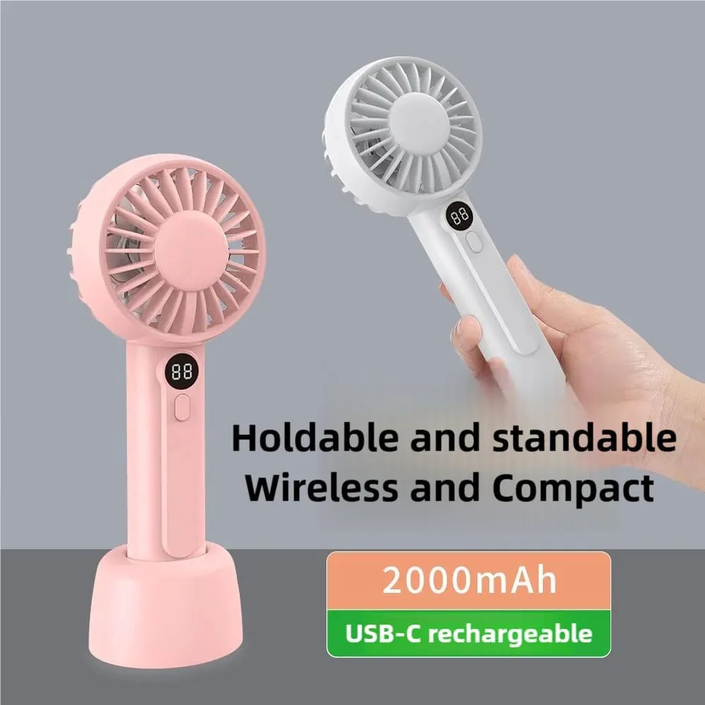 Portable Handheld Fan, Dual-Blade Powerful Mini Fan,with Base 2000mAh with 3 Speeds for Hot Flashes, Outdoor Activities, Travel(Deep Blue)