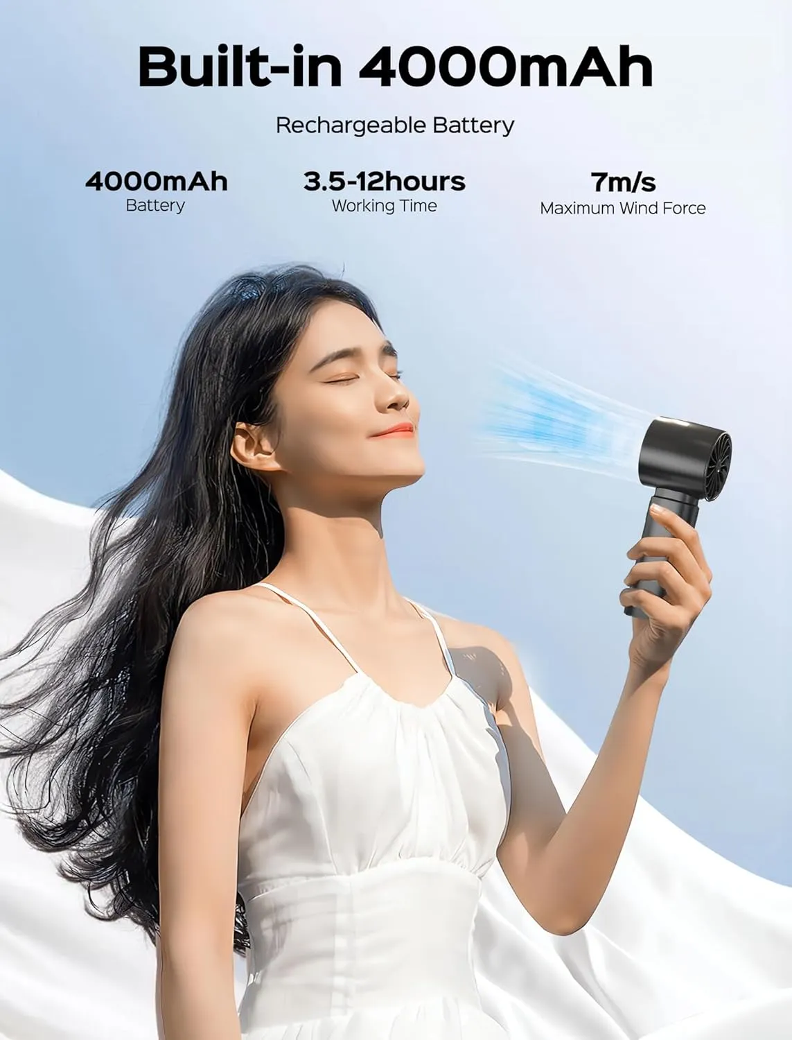 Portable Handheld Fan - High Speed Cooling, USB Rechargeable Mini Fan with 4000mAh Battery 12 Hours Battery Life for Beach Travel Vacation.