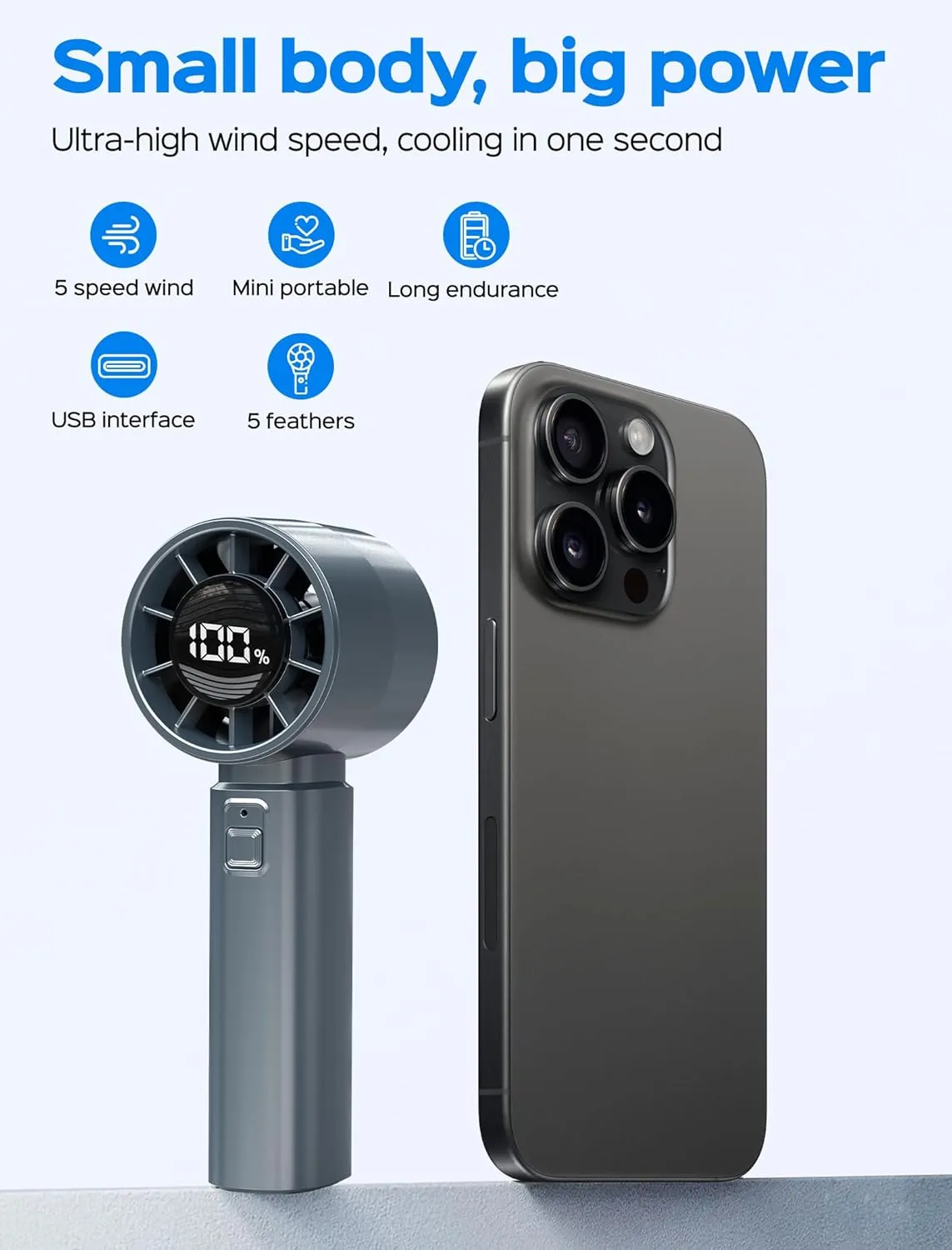 Portable Handheld Fan - High Speed Cooling, USB Rechargeable Mini Fan with 4000mAh Battery 12 Hours Battery Life for Beach Travel Vacation.(Dark Blue)