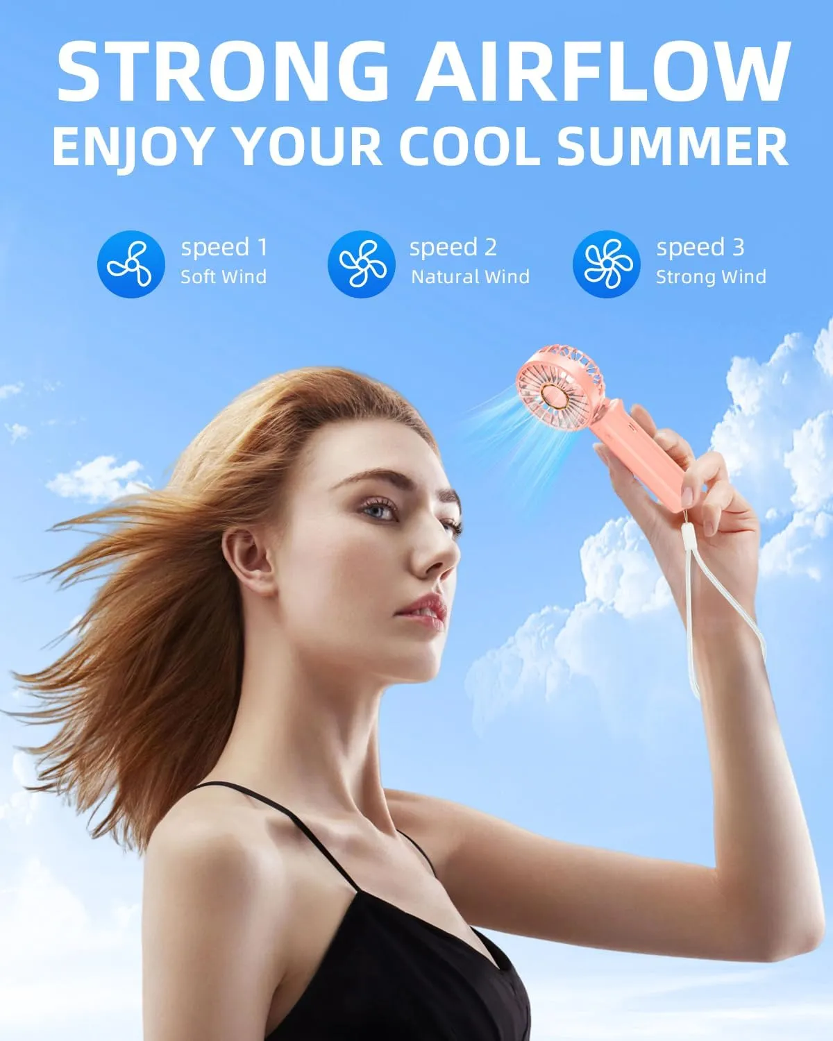 Portable Handheld Fan, Mini Desk Fan Foldable 2000mAh, 180 Ratotion, 3 Speeds, Ultra Quite, Up to 8H Long Use Time, Small Personal Cooling Fans Makeup Eyelash Fan for Women Girl