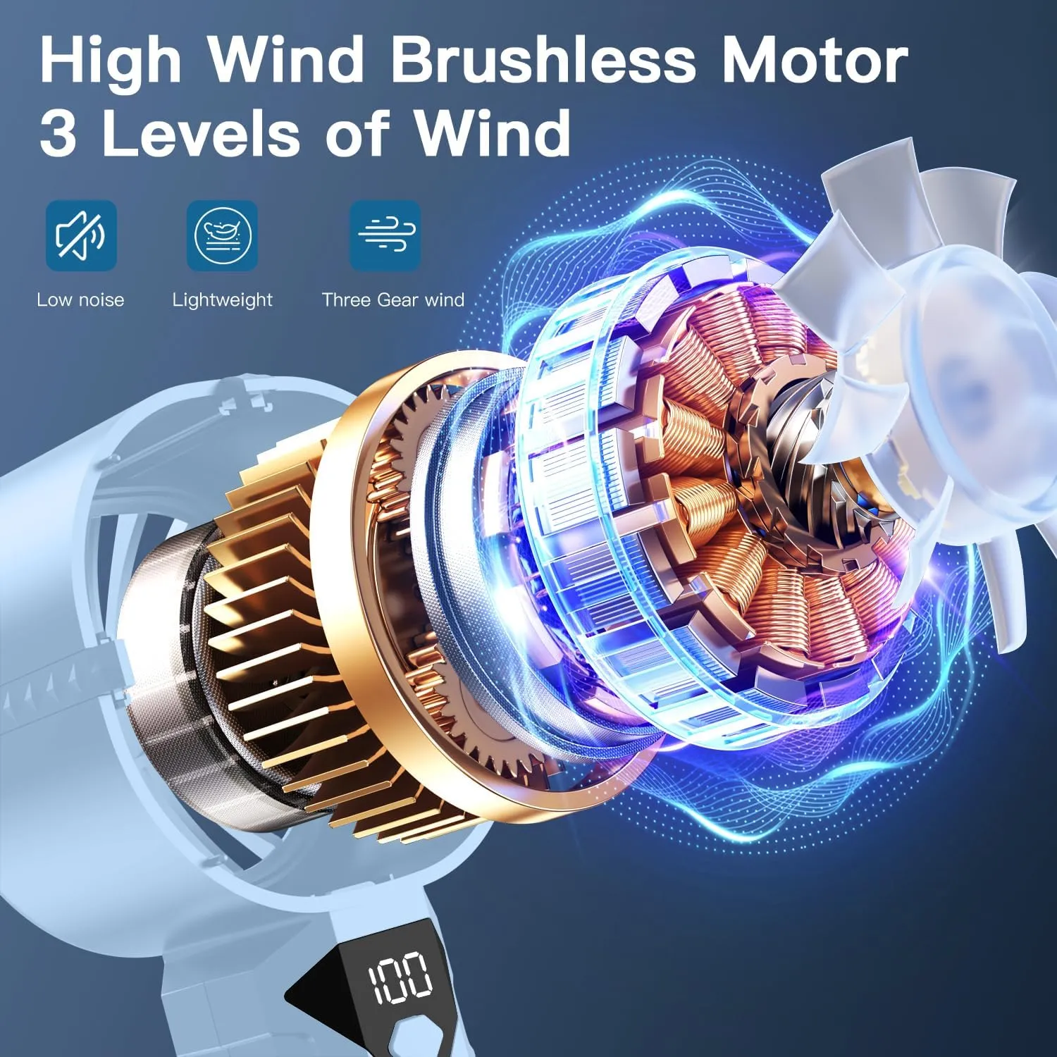Portable Handheld Fan, Mini Personal Fans with Digital Display, 3 Wind Speeds, 3000mAh Battery USB Rechargeable Hand held Turbo Fan for Makeup, Home, Office, Travel, Outdoor, Gift for Men Women(Blue)
