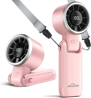 Portable Handheld Fan: Personal Fans with Air Turbo Tech, 5 Speeds Led Display, USB Rechargeable Battery Powered, 12 Hours Max, Mini Fan for Makeup, Concerts, Beaches, Travel (Pink) Mini handheld fan for personal cooling