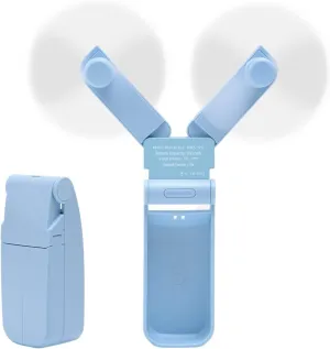 Portable Handheld Fan, Personal Mini Pocket Hand Held Fan USB Rechargeable for Woman Girls Outdoor Travel, Dual Head with 2 Speed Strong Wind (Blue) Fan with safety blade design