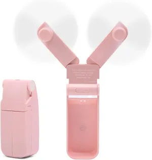 Portable Handheld Fan, Personal Mini Pocket Hand Held Fan USB Rechargeable for Woman Girls Outdoor Travel, Dual Head with 2 Speed Strong Wind (Pink) Fan with safety blade design