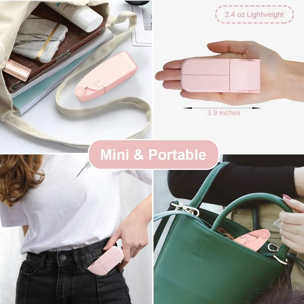 Portable Handheld Fan, Personal Mini Pocket Hand Held Fan USB Rechargeable for Woman Girls Outdoor Travel, Dual Head with 2 Speed Strong Wind (Pink)