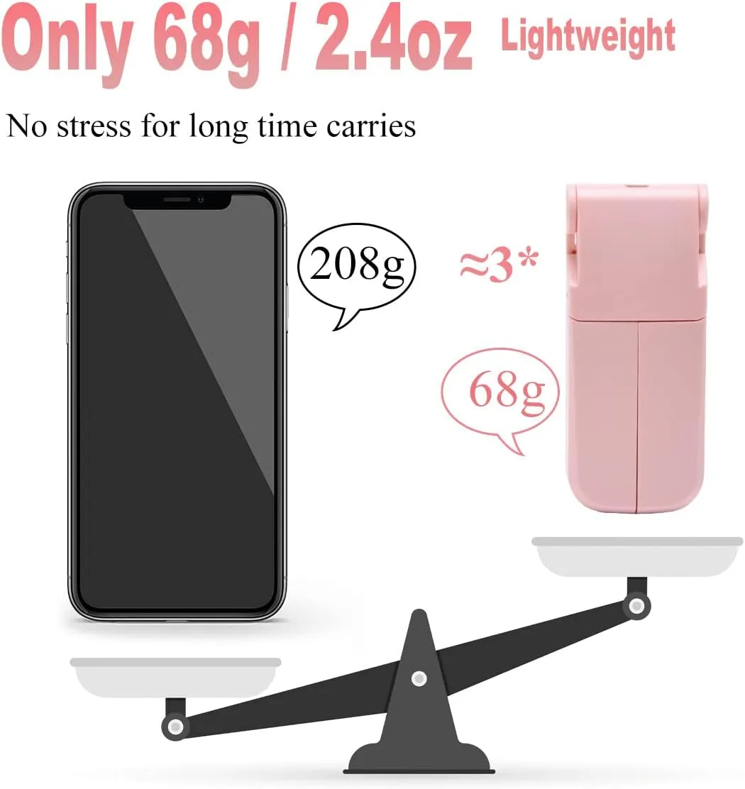 Portable Handheld Fan, Personal Mini Pocket Hand Held Fan USB Rechargeable for Woman Girls Outdoor Travel, Dual Head with 2 Speed Strong Wind (Pink)