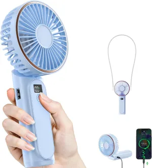 Portable Handheld Fan, Portable Fan Rechargeable, 4000mAh, 180 Adjustable, 6 Speed Wind, Display Electricity in Real Time, USB Rechargeable Foldable Fan, Quiet Personal Fan as Power Bank Waist-mounted portable fan for outdoor use