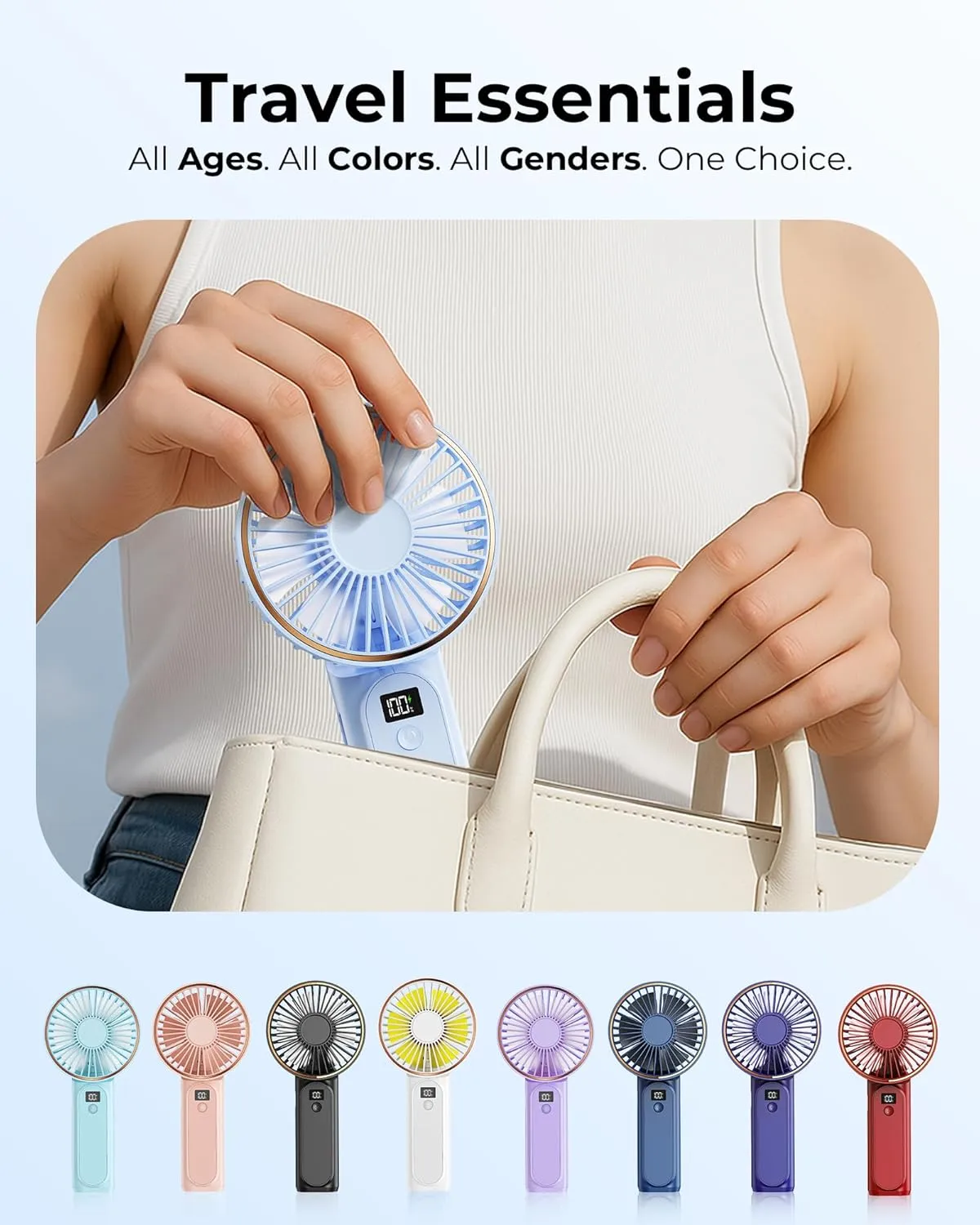 Portable Handheld Fan, Portable Fan Rechargeable, 4000mAh, 180 Adjustable, 6 Speed Wind, Display Electricity in Real Time, USB Rechargeable Foldable Fan, Quiet Personal Fan as Power Bank