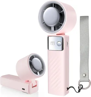 Portable Handheld Fan, Powerful Turbo Mini Personal Fan with 199 Speeds, 20hrs Run Time, Foldable & USB Rechargeable with LED Display, Gift for Women & Men, For Travel, Working, Outdoor (Nude Pink) Mini handheld fan for personal cooling