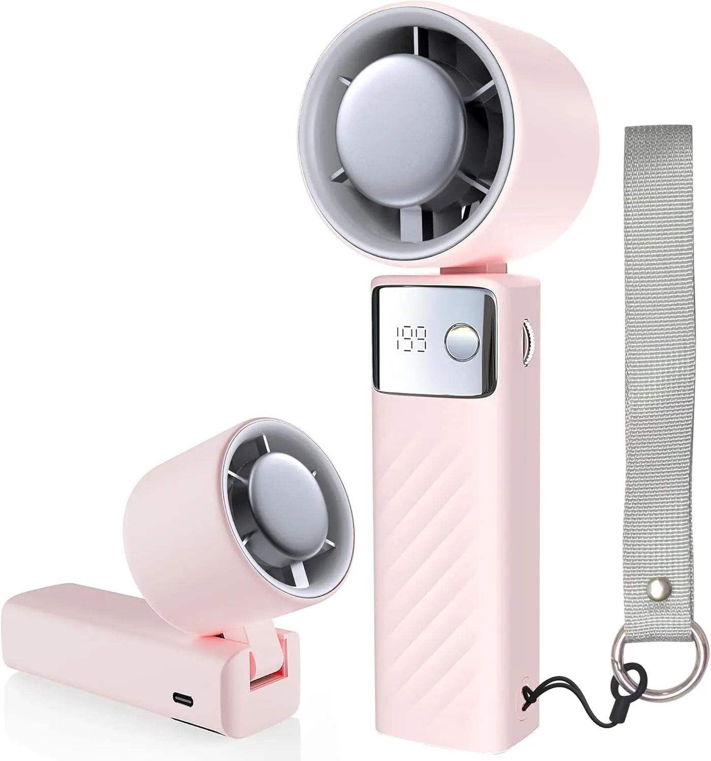 Portable Handheld Fan, Powerful Turbo Mini Personal Fan with 199 Speeds, 20hrs Run Time, Foldable & USB Rechargeable with LED Display, Gift for Women & Men, For Travel, Working, Outdoor (Nude Pink) Mini handheld fan for personal cooling