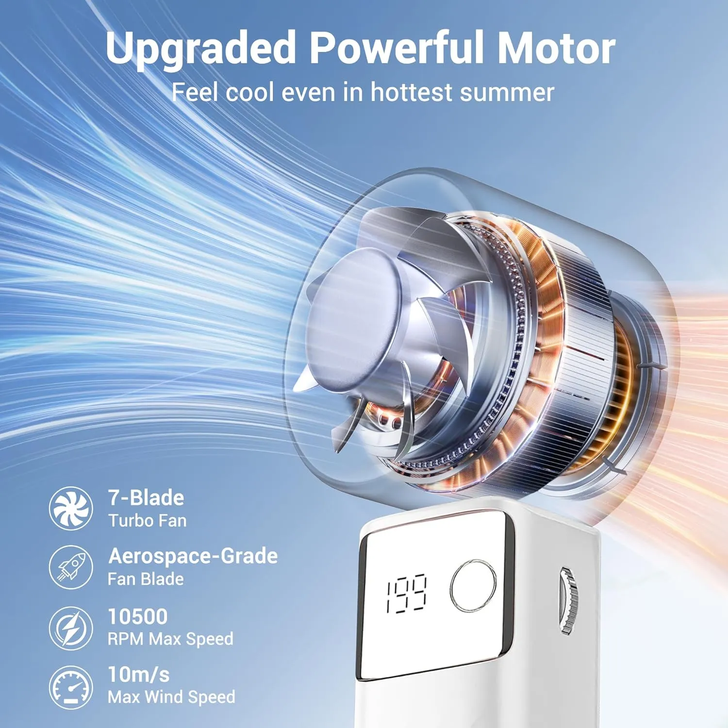 Portable Handheld Fan, Powerful Turbo Mini Personal Fan with 199 Speeds, 20hrs Run Time, Foldable & USB Rechargeable with LED Display, Gift for Women & Men, For Travel, Working, Outdoor (Pearl White)