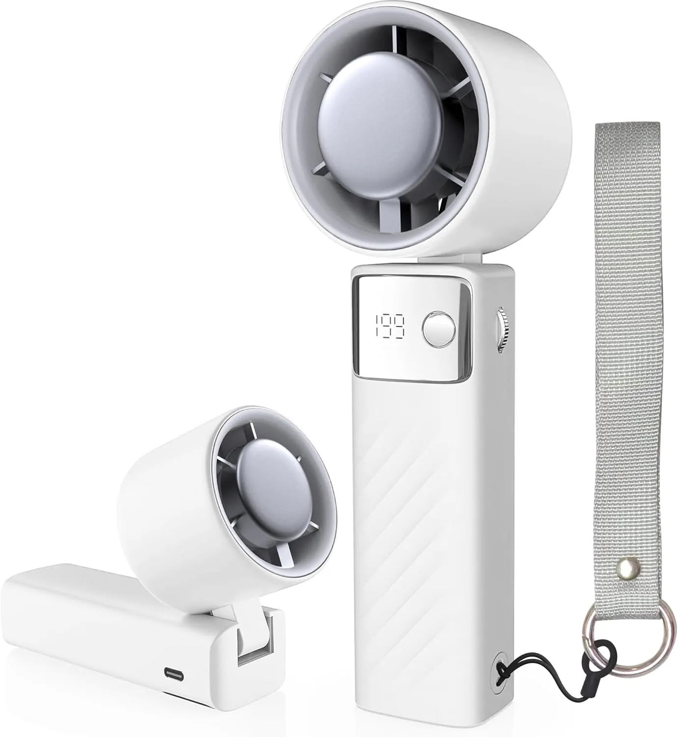 Portable Handheld Fan, Powerful Turbo Mini Personal Fan with 199 Speeds, 20hrs Run Time, Foldable & USB Rechargeable with LED Display, Gift for Women & Men, For Travel, Working, Outdoor (Pearl White) Mini handheld fan for personal cooling
