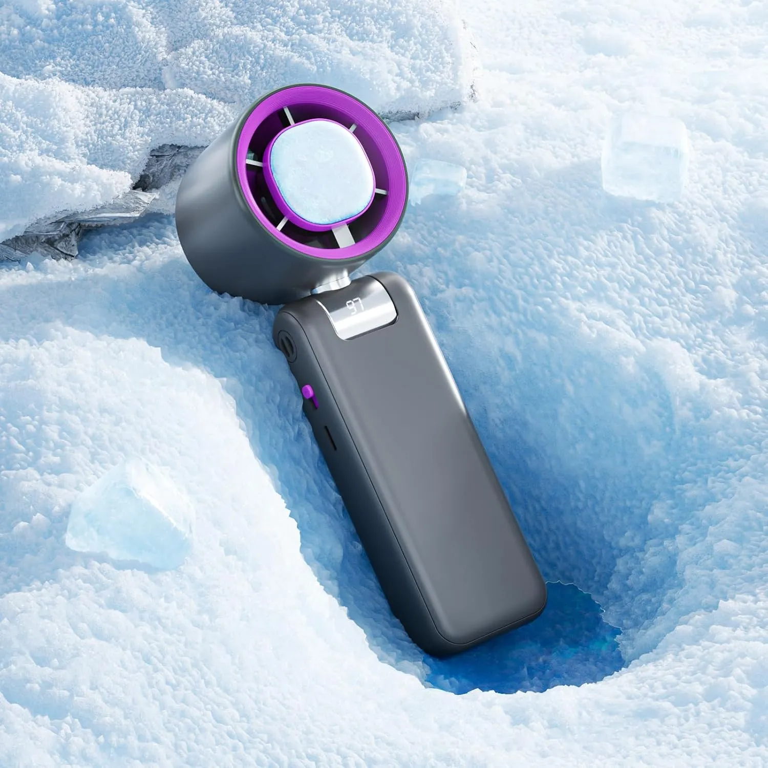 Portable Handheld Fan Turbo for Travel, Mini Personal Rechargeable Fans, Extreme Ice Cooling Plate,Led Display, 1-100 Speed,Up to 20h Use,Foldable Lash Fan,Perfect Gifts for Women,ChildGrey Purple Mini handheld fan for personal cooling