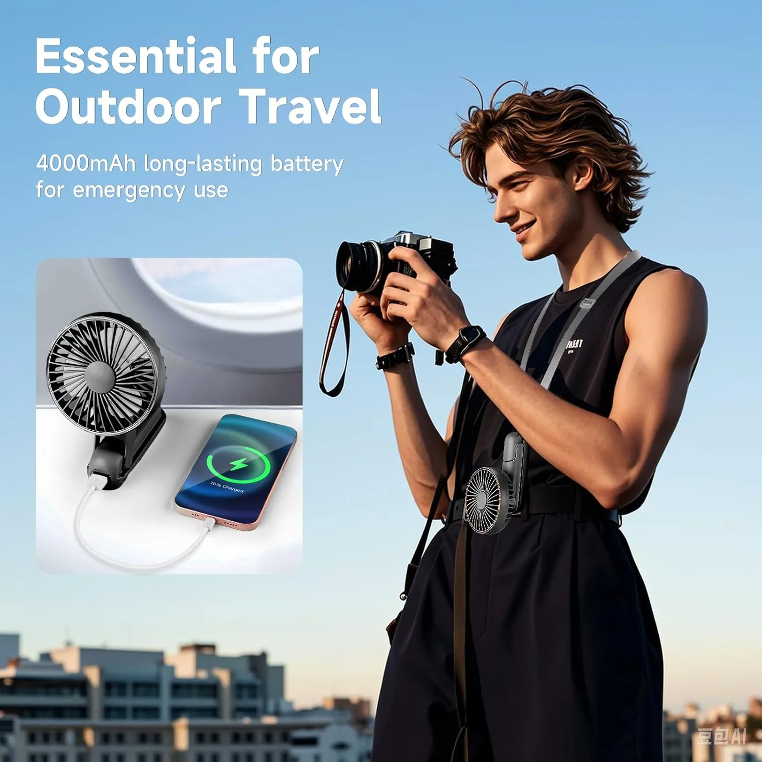 Portable Handheld Fan, [Up to 15 Working Hours] 180 Foldable Personal Fans, USB Rechargeable Mini Hand Fan for Travel/Summer/Outdoor/Office, 5 Speeds Adjustable, LED Display,Black