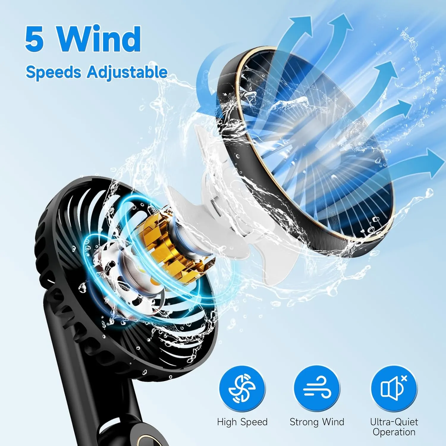 Portable Handheld Fan, [Up to 15 Working Hours] 180 Foldable Personal Fans, USB Rechargeable Mini Hand Fan for Travel/Summer/Outdoor/Office, 5 Speeds Adjustable, LED Display,Black