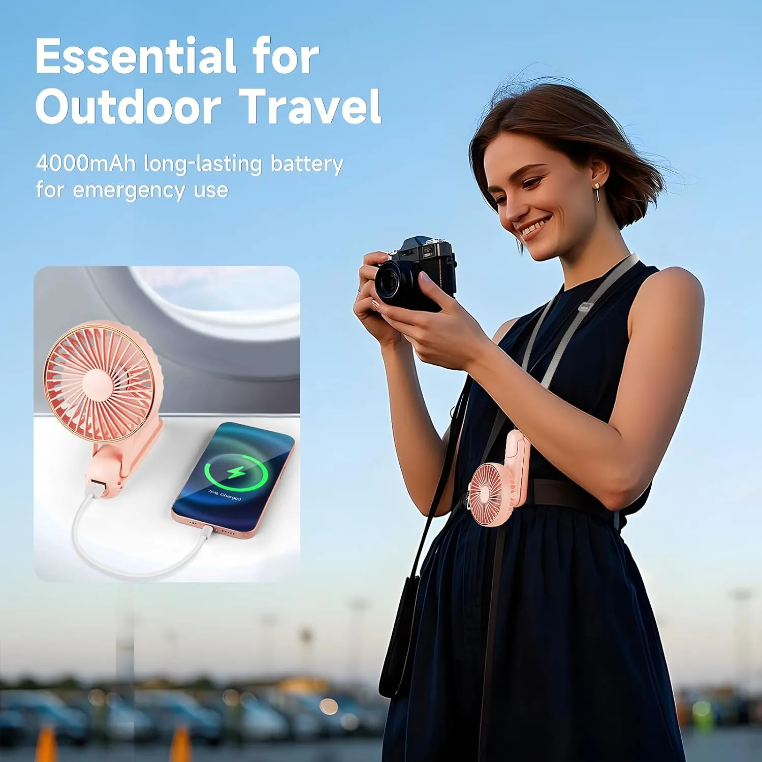 Portable Handheld Fan, [Up to 15 Working Hours],180 Foldable Personal Fan, USB Rechargeable Mini Hand Fans for Travel/Summer/Outdoor/Office, 5 Speeds Adjustable, LED Display, Pink