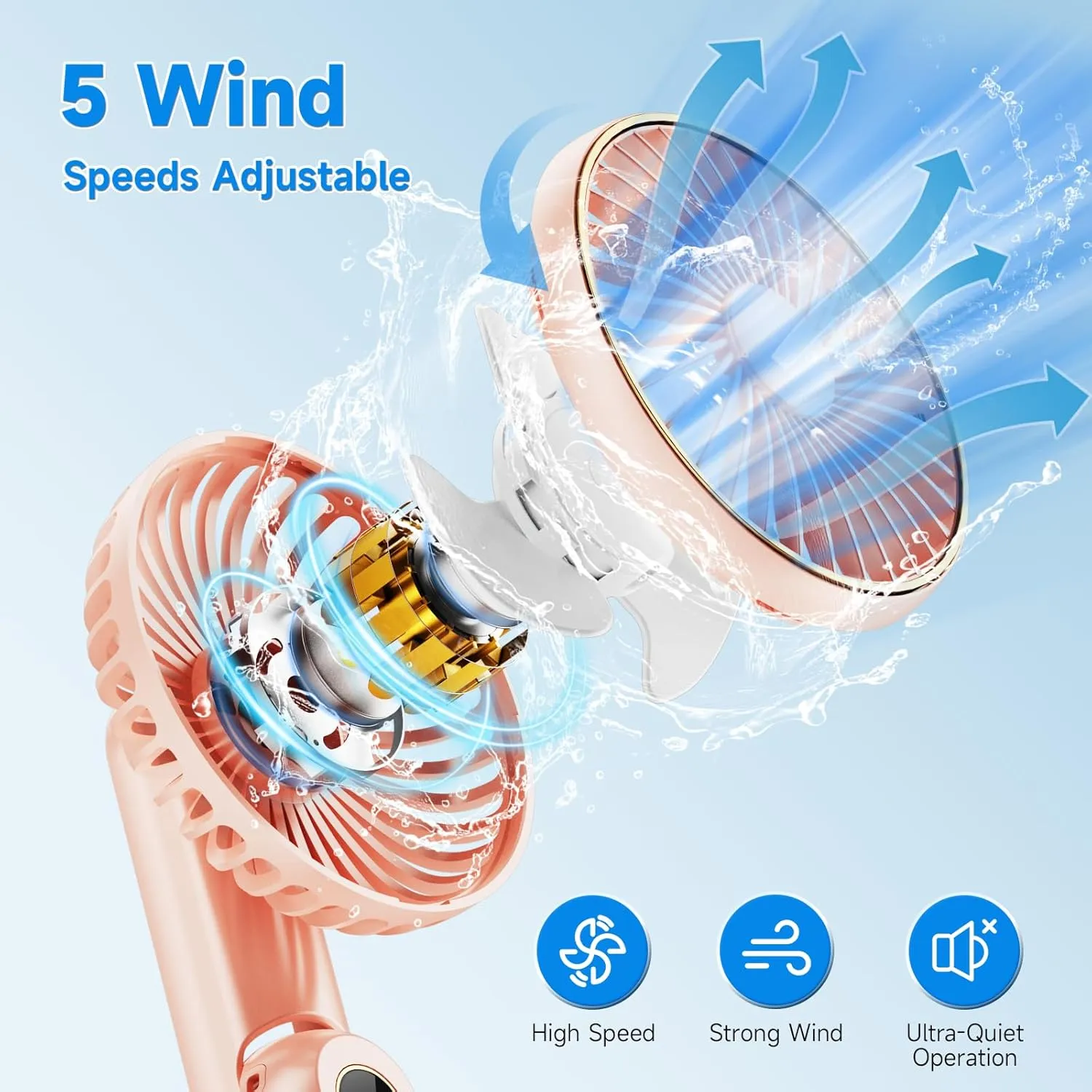 Portable Handheld Fan, [Up to 15 Working Hours],180 Foldable Personal Fan, USB Rechargeable Mini Hand Fans for Travel/Summer/Outdoor/Office, 5 Speeds Adjustable, LED Display, Pink