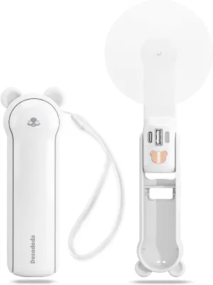 Portable Handheld Fan, USB Rechargeable Mini Hand Held Travel Fans, Folding Pocket with 3 Speeds, 17 Working Hours, Small Personal Fan With Flashlight for Home Travel Outdoor Use(white) Fan with safety blade design