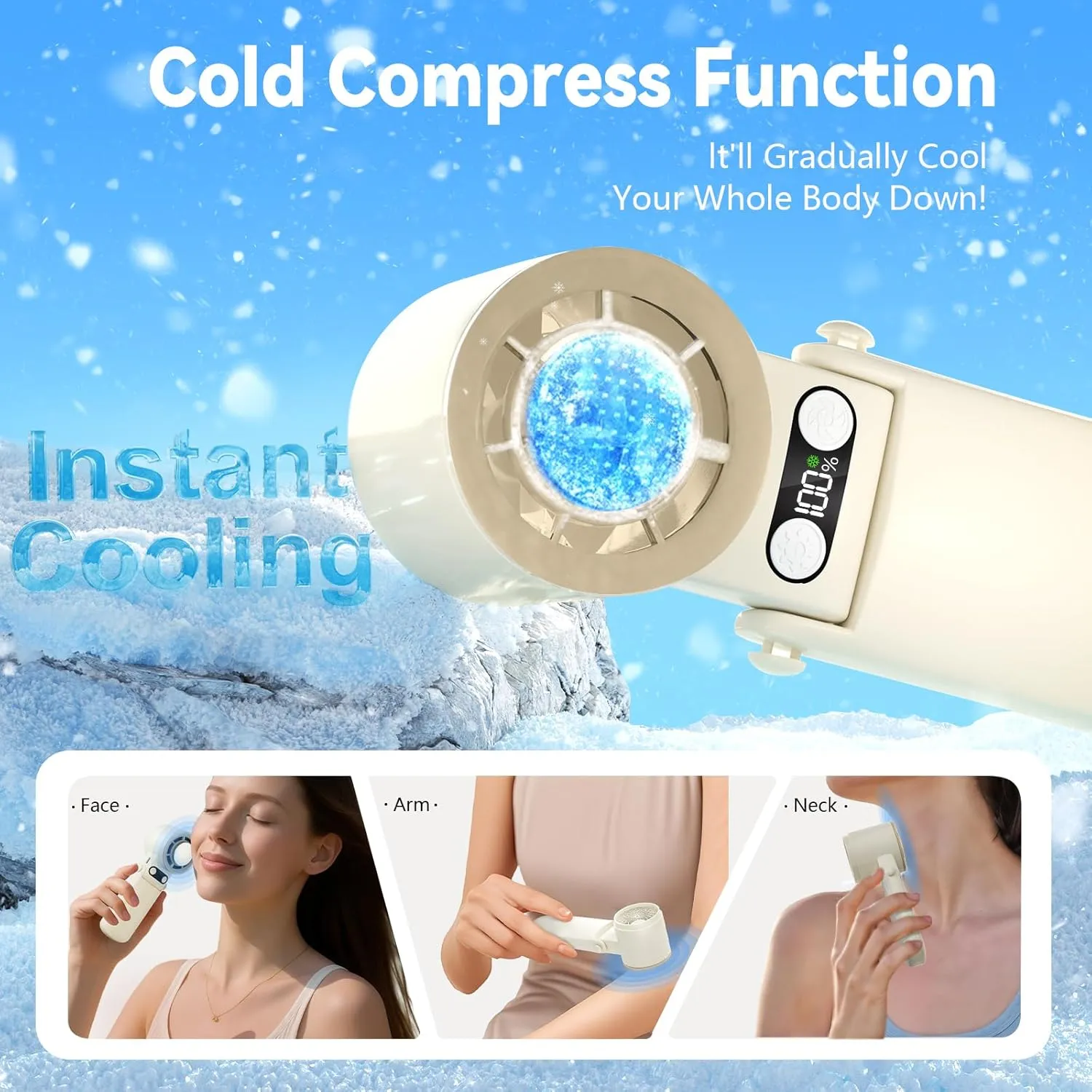 Portable Handheld Fan With Cooling Function, Durable & Break-Resistance 100-Speed Personal Fan Rechargeable Foldable, Up to 13 Working Hours, 3-IN-1 Design for Travel, Makeup, Outdoor (Apricot)