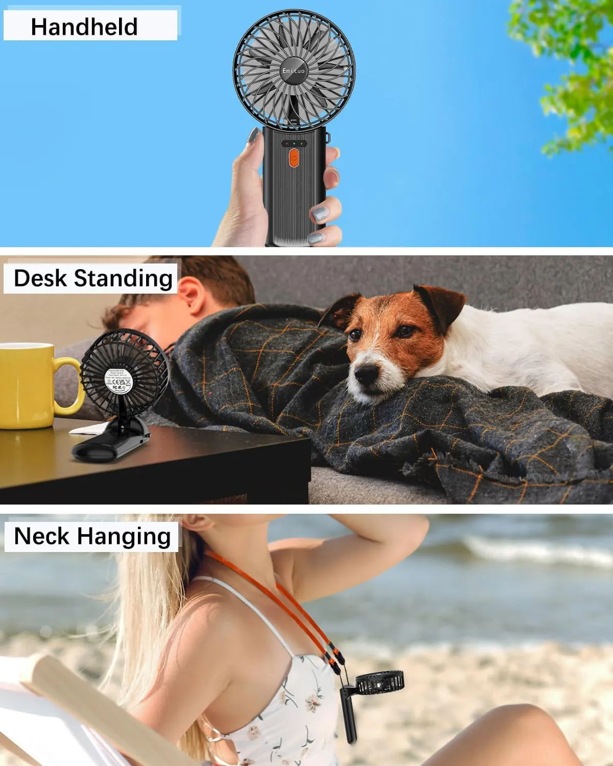 Portable Handheld Mini Fan, 6-15H Cooling Small Personal Device, 180 Foldable Desk Fan With 4 Quiet Speed, Neck Fan W/Lanyard for Kids Women Men Travel Outdoor Office, Black
