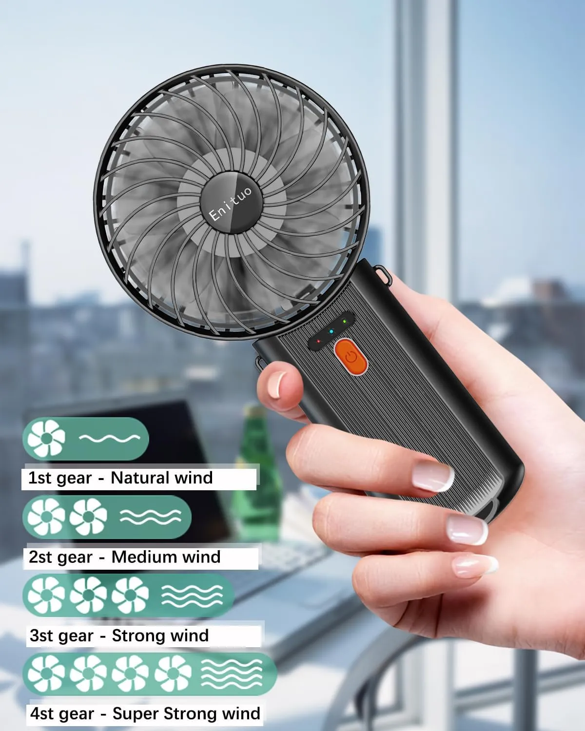Portable Handheld Mini Fan, 6-15H Cooling Small Personal Device, 180 Foldable Desk Fan With 4 Quiet Speed, Neck Fan W/Lanyard for Kids Women Men Travel Outdoor Office, Black