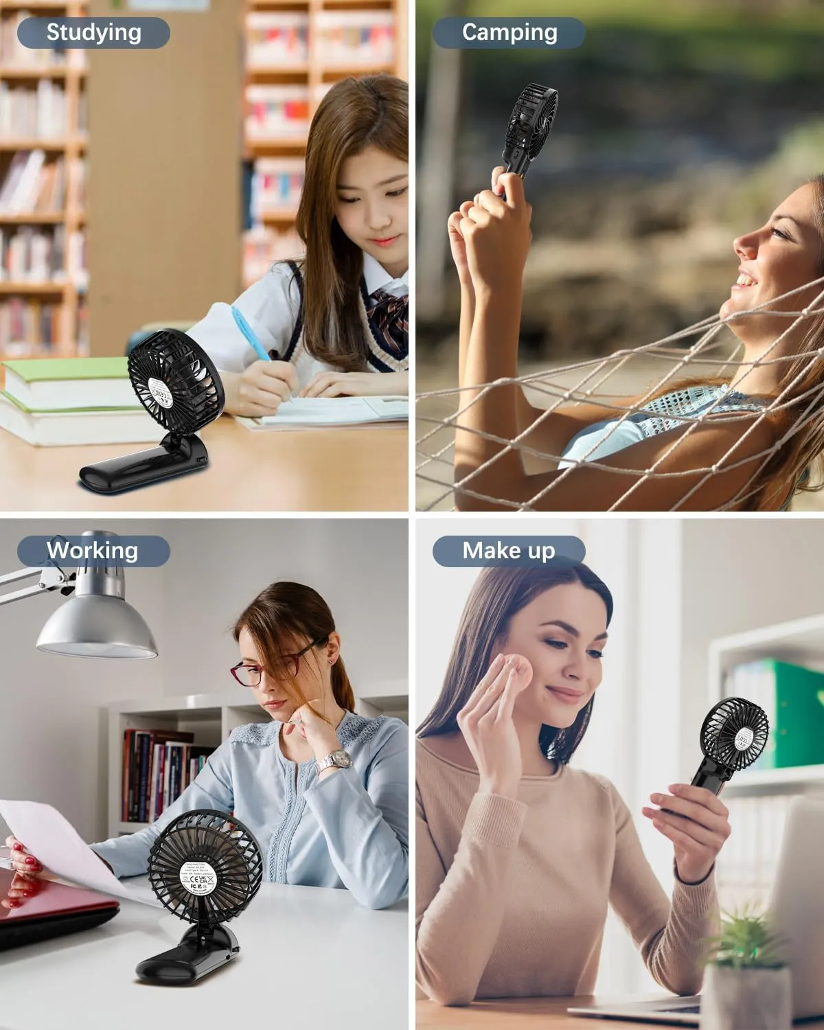 Portable Handheld Mini Fan, 6-15H Cooling Small Personal Device, 180 Foldable Desk Fan With 4 Quiet Speed, Neck Fan W/Lanyard for Kids Women Men Travel Outdoor Office, Black