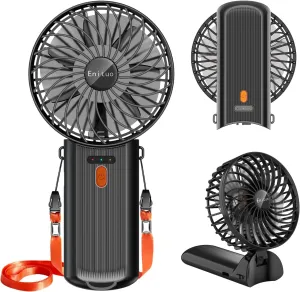 Portable Handheld Mini Fan, 6-15H Cooling Small Personal Device, 180 Foldable Desk Fan With 4 Quiet Speed, Neck Fan W/Lanyard for Kids Women Men Travel Outdoor Office, Black Neck fan for hands-free comfort