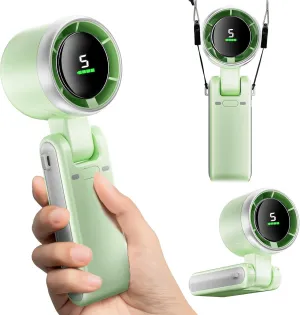 Portable Handheld Mini Fan, Foldable Powerful Winds Turbo Fan, 10000mAh Battery & 50000RPM Speed, USB Rechargeable Personal Fans with 5 Speed, Digital Display For Women Men Travel Camping Outdoor Mini handheld fan for personal cooling