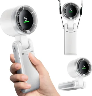 Portable Handheld Mini Fan, Foldable Powerful Winds Turbo Fan, 10000mAh Battery & 50000RPM Speed, USB Rechargeable Personal Fans with 5 Speed, Digital Display For Women Men Travel Camping Outdoor Mini handheld fan for personal cooling