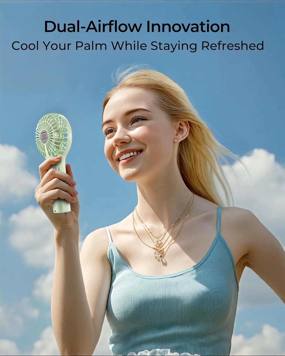 Portable Handheld Mini Fan, Personal Travel Fan, Small and Powerful, 2000mah Rechargeable Battery, 5 Speed Wind, Led Display, Back Air Outlet, for Stylish Kids Girls Women Summer Gift-Avocado Green
