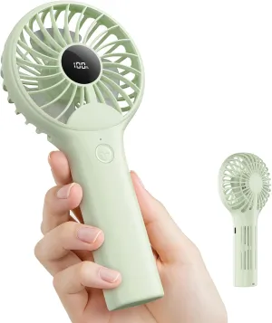 Portable Handheld Mini Fan, Personal Travel Fan, Small and Powerful, 2000mah Rechargeable Battery, 5 Speed Wind, Led Display, Back Air Outlet, for Stylish Kids Girls Women Summer Gift-Avocado Green Mini handheld fan for personal cooling