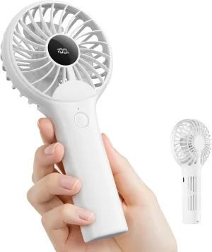 Portable Handheld Mini Fan, Personal Travel Fan, Small and Powerful, 2000mah Rechargeable Battery, 5 Speed Wind, Led Display, Back Air Outlet, for Stylish Kids Girls Women Summer Gift-White Mini handheld fan for personal cooling