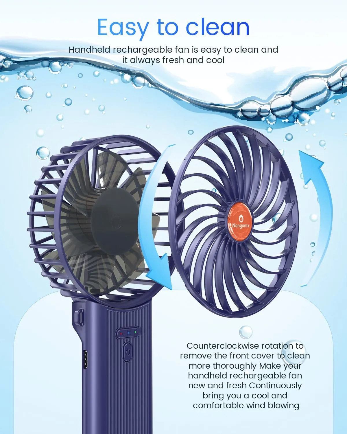 Portable Handheld Mini Fan Rechargeable: Small Hand Personal Foldable Fans 180 Adjustable 4 Speed Wind Cooling Air Blow for Travel Face lash Indoor Outdoor Office Camping Household Women Men Kid Blue