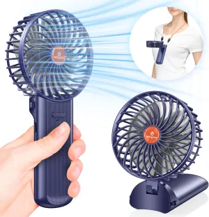 Portable Handheld Mini Fan Rechargeable: Small Hand Personal Foldable Fans 180 Adjustable 4 Speed Wind Cooling Air Blow for Travel Face lash Indoor Outdoor Office Camping Household Women Men Kid Blue Mini handheld fan for personal cooling