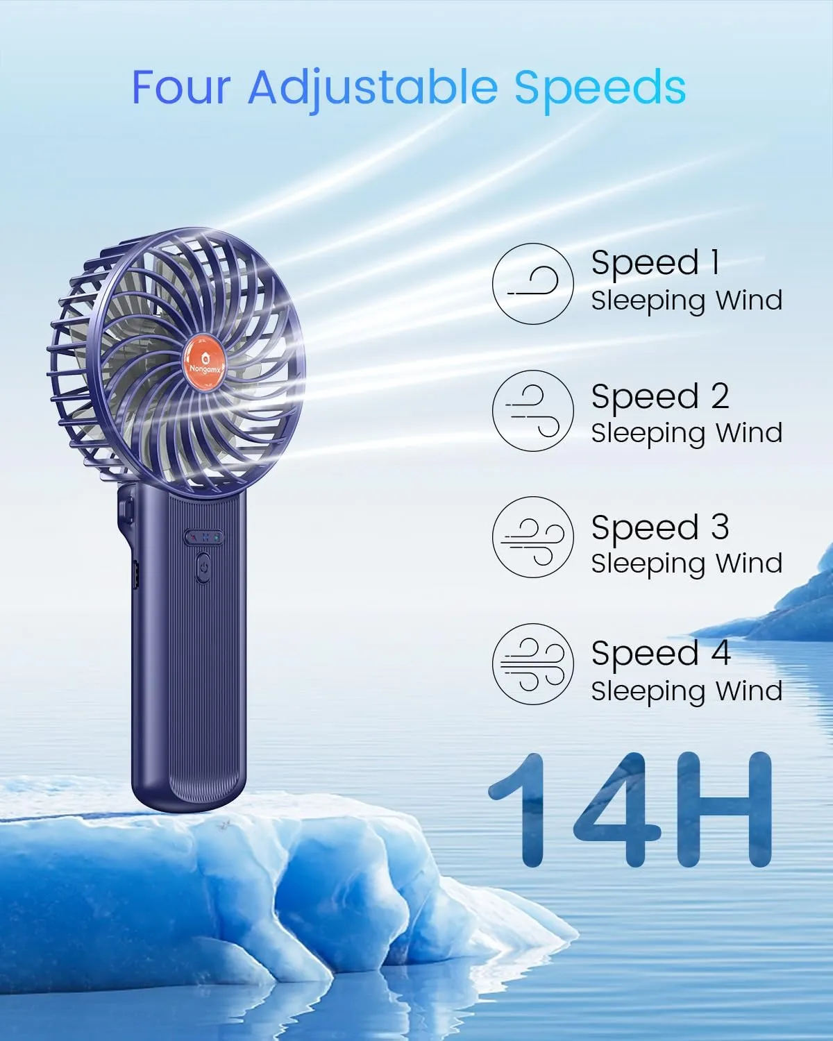 Portable Handheld Mini Fan Rechargeable: Small Hand Personal Foldable Fans 180 Adjustable 4 Speed Wind Cooling Air Blow for Travel Face lash Indoor Outdoor Office Camping Household Women Men Kid Blue