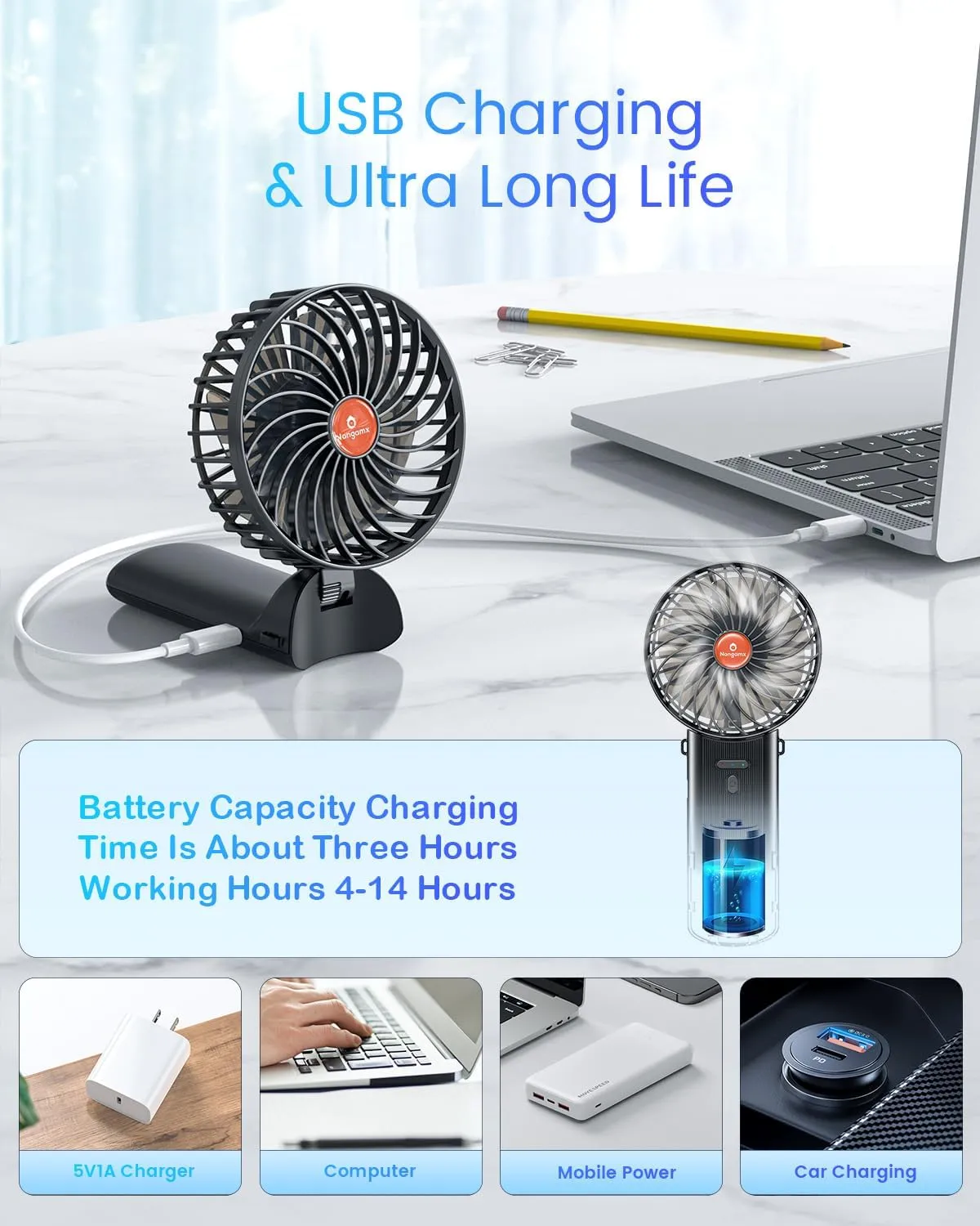 Portable Handheld Mini Fan Rechargeable: Small Hand Personal Foldable Fans 180 Adjustable 4 Speed Wind Cooling Air for Travel Face lash Indoor Outdoor Office Camping Household Women Men Kid Black