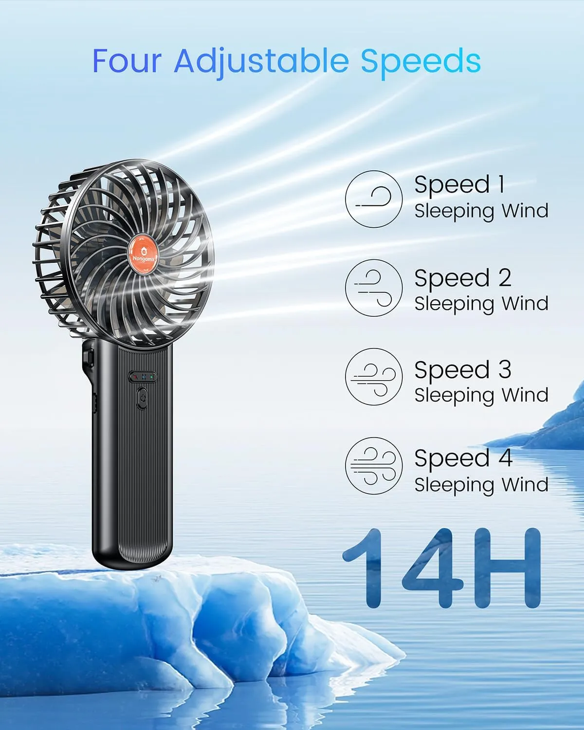 Portable Handheld Mini Fan Rechargeable: Small Hand Personal Foldable Fans 180 Adjustable 4 Speed Wind Cooling Air for Travel Face lash Indoor Outdoor Office Camping Household Women Men Kid Black