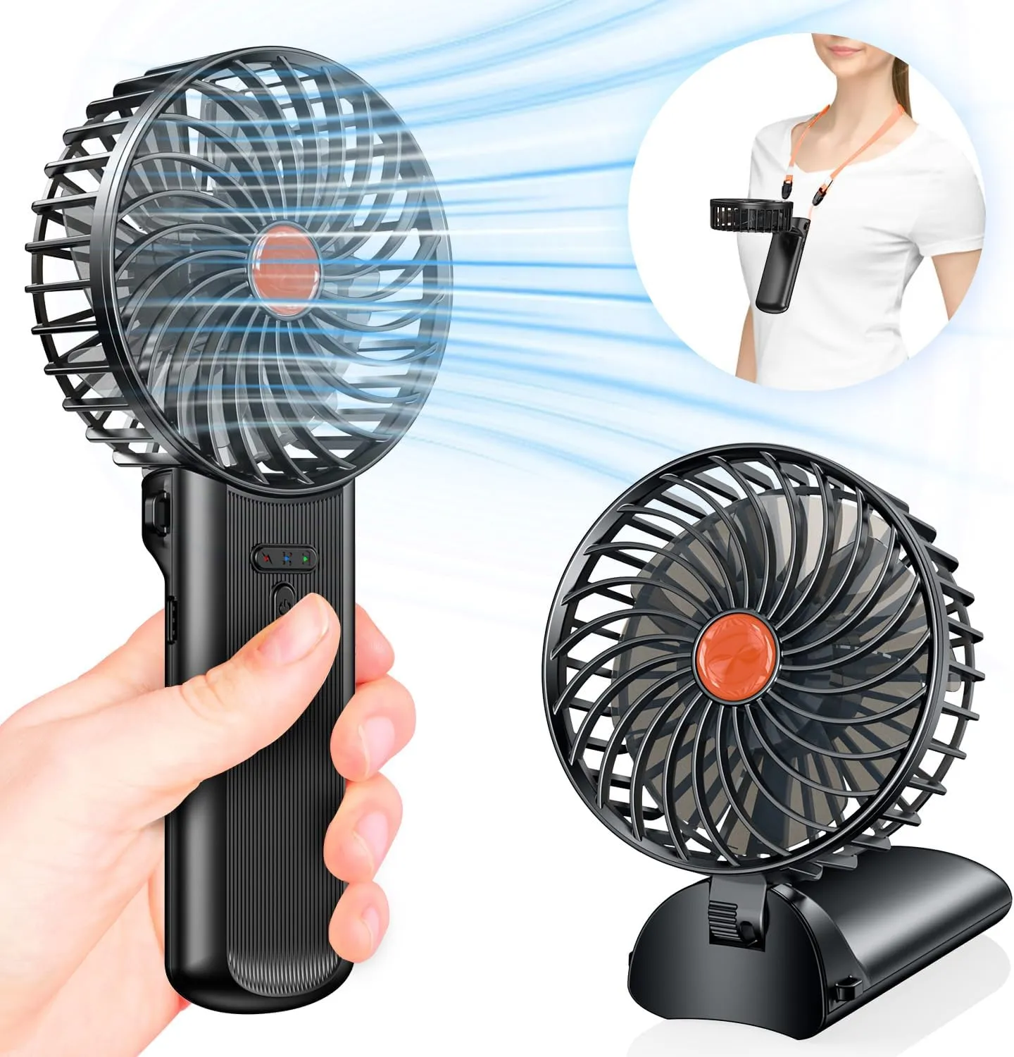 Portable Handheld Mini Fan Rechargeable: Small Hand Personal Foldable Fans 180 Adjustable 4 Speed Wind Cooling Air for Travel Face lash Indoor Outdoor Office Camping Household Women Men Kid Black Mini handheld fan for personal cooling