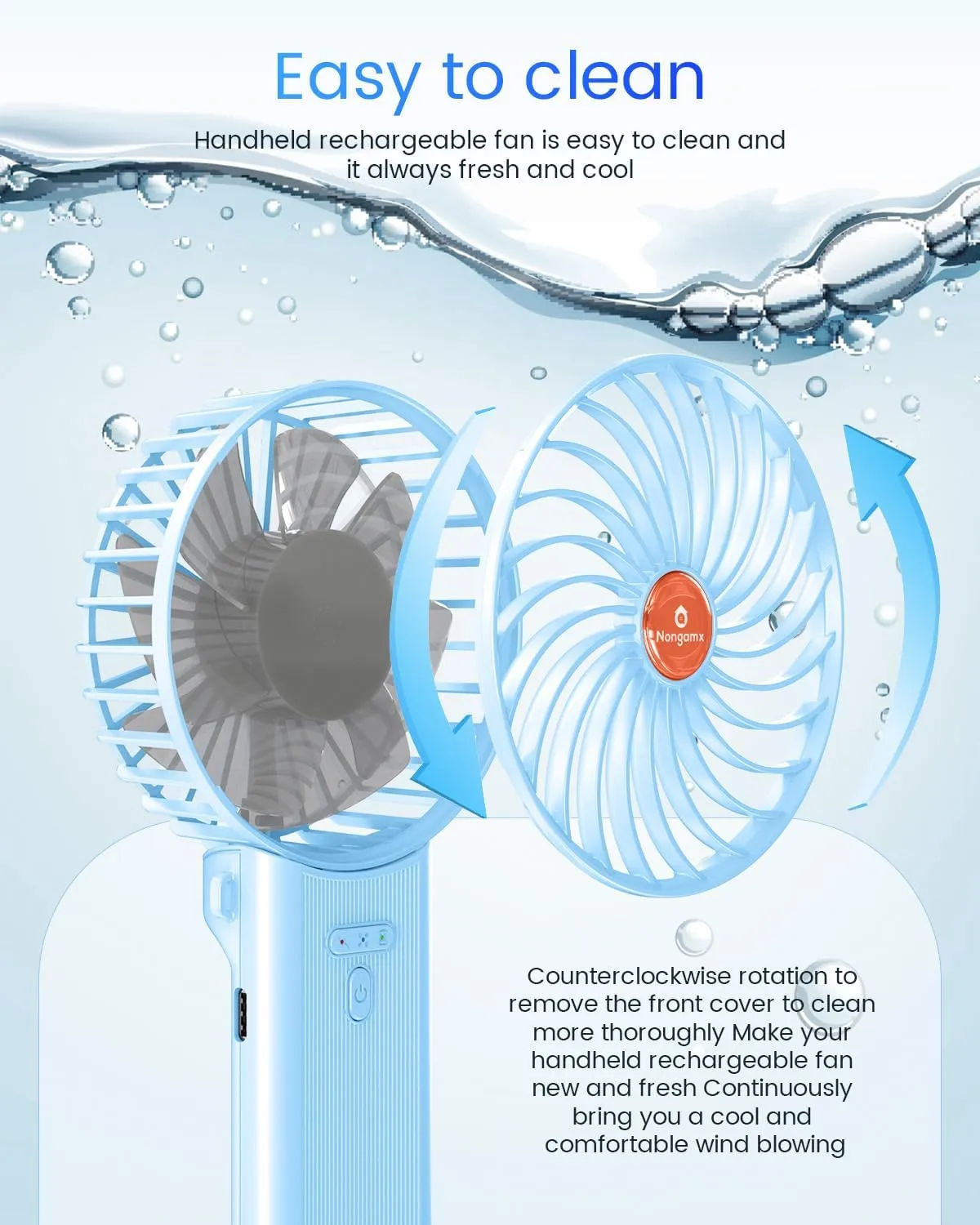Portable Handheld Mini Fan Rechargeable: Small Hand Personal Foldable Fans 180 Adjustable 4 Speed Wind Cooling Air for Travel Face lash Indoor Outdoor Office Camping Household Women Men Kid Sky Blue