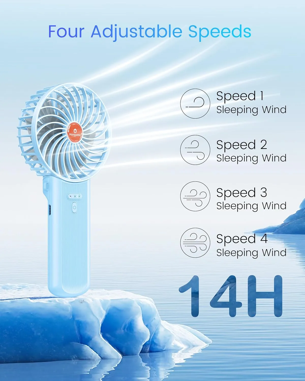 Portable Handheld Mini Fan Rechargeable: Small Hand Personal Foldable Fans 180 Adjustable 4 Speed Wind Cooling Air for Travel Face lash Indoor Outdoor Office Camping Household Women Men Kid Sky Blue