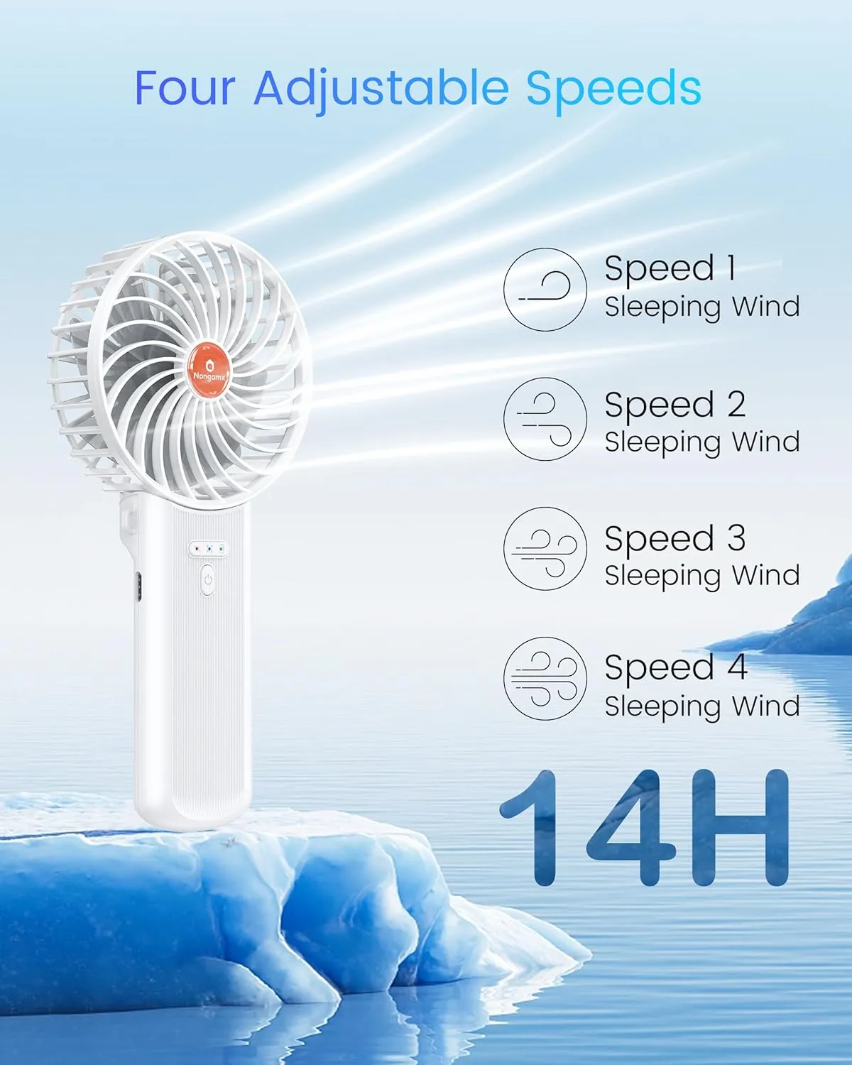 Portable Handheld Mini Fan Rechargeable: Small Hand Personal Foldable Fans 180 Adjustable 4 Speed Wind Cooling Air for Travel Face lash Indoor Outdoor Office Camping Household Women Men Kid White