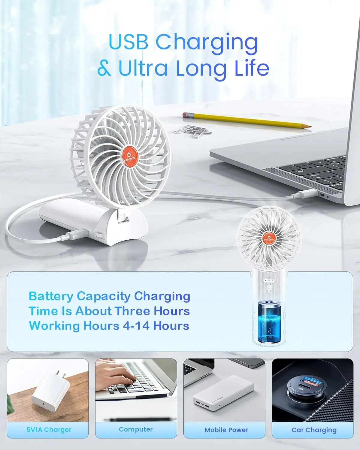 Portable Handheld Mini Fan Rechargeable: Small Hand Personal Foldable Fans 180 Adjustable 4 Speed Wind Cooling Air for Travel Face lash Indoor Outdoor Office Camping Household Women Men Kid White