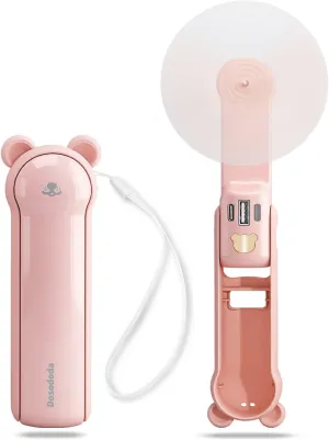 Portable Handheld Mini Fan, USB Rechargeable with 3 Speeds, 17 Hrs, Folding Pocket Fan with Flashlight for Home, Travel, Outdoor (Pink) Fan with safety blade design