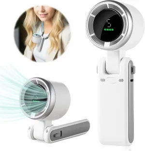 Portable Handheld Mini Turbo Fan, USB Rechargeable Travel Neck Fan with 5 Speeds, 3600mAh Battery & 15000RPM Speed, Up to 12 Working Hours, 3 IN 1 Foldable Personal Cooling Fan for Travel/Home/Office Neck fan for hands-free comfort