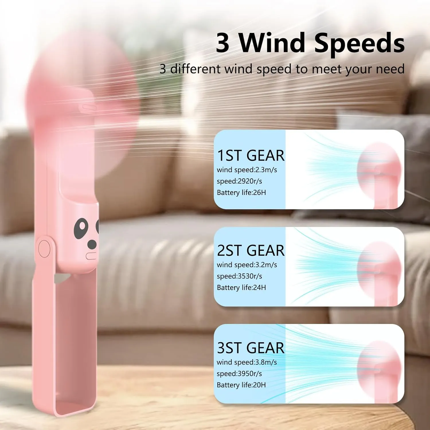 Portable Handheld Personal Fan, 4 IN 1 USB-C Rechargeable Mini Eyelash Fans with 4500mAh Battery [26H Runtime], Flashlight, Lanyard for Disney World,TravelSummerConcerts, Pink