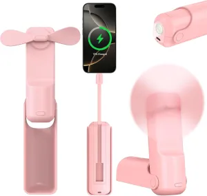 Portable Handheld Personal Fan, 4 IN 1 USB-C Rechargeable Mini Eyelash Fans with 4500mAh Battery [26H Runtime], Flashlight, Lanyard for Disney World,TravelSummerConcerts, Pink Mini handheld fan for personal cooling