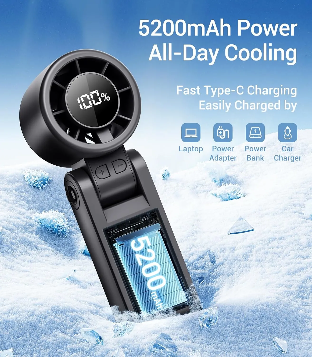 Portable Handheld Turbo Fan, 100 Gear Wind, Battery Operated, 3 IN 1 Hand Fan with Air Turbo Tech Cooling Fan for Outdoor Activities, Travel, Working, Makeup