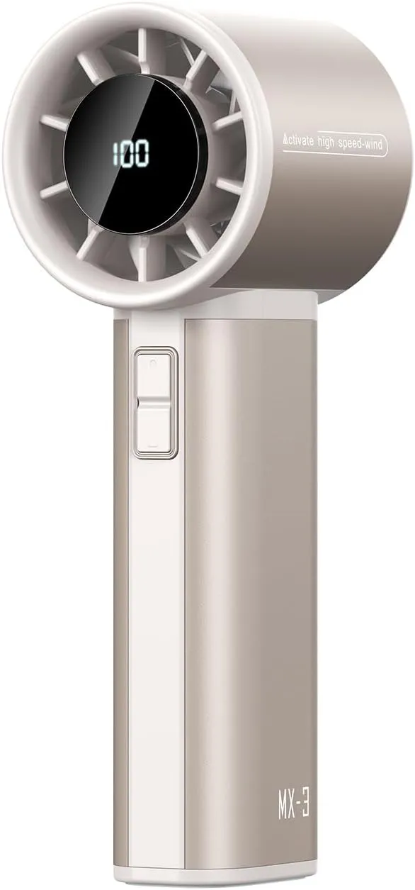 Portable Handheld Turbo Fan, 100 Speeds Adjustable Mini Personal Fan, 4500mAh USB-C Rechargeable Battery Operated, Digital Display, Ultra-Quiet & Durable for Travel, Office, Gym, Outdoor Gold Mini handheld fan for personal cooling